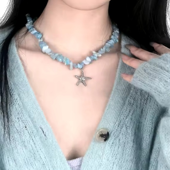 Bianca - Unisex Natural Stone Handmade Necklace With Starfish Pendant - Picture 7 of 10